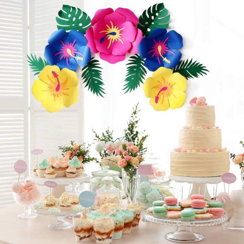 DomeStar Paper Flower Decorations, Luau Hibiscus and Tropical Leaves Multi-Colored Hibiscus Artificial Flowers Mexican Decorations for Hawaiian Party Aloha Party - Image 5